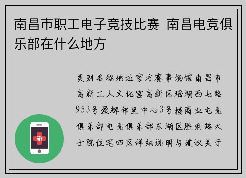 南昌市职工电子竞技比赛_南昌电竞俱乐部在什么地方